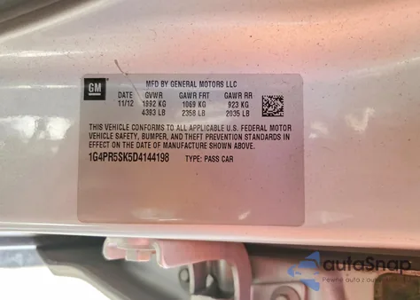 2013 Buick Verano Convenience z USA, uszkodzony, nr VIN 1G4PR5SK5D4144198